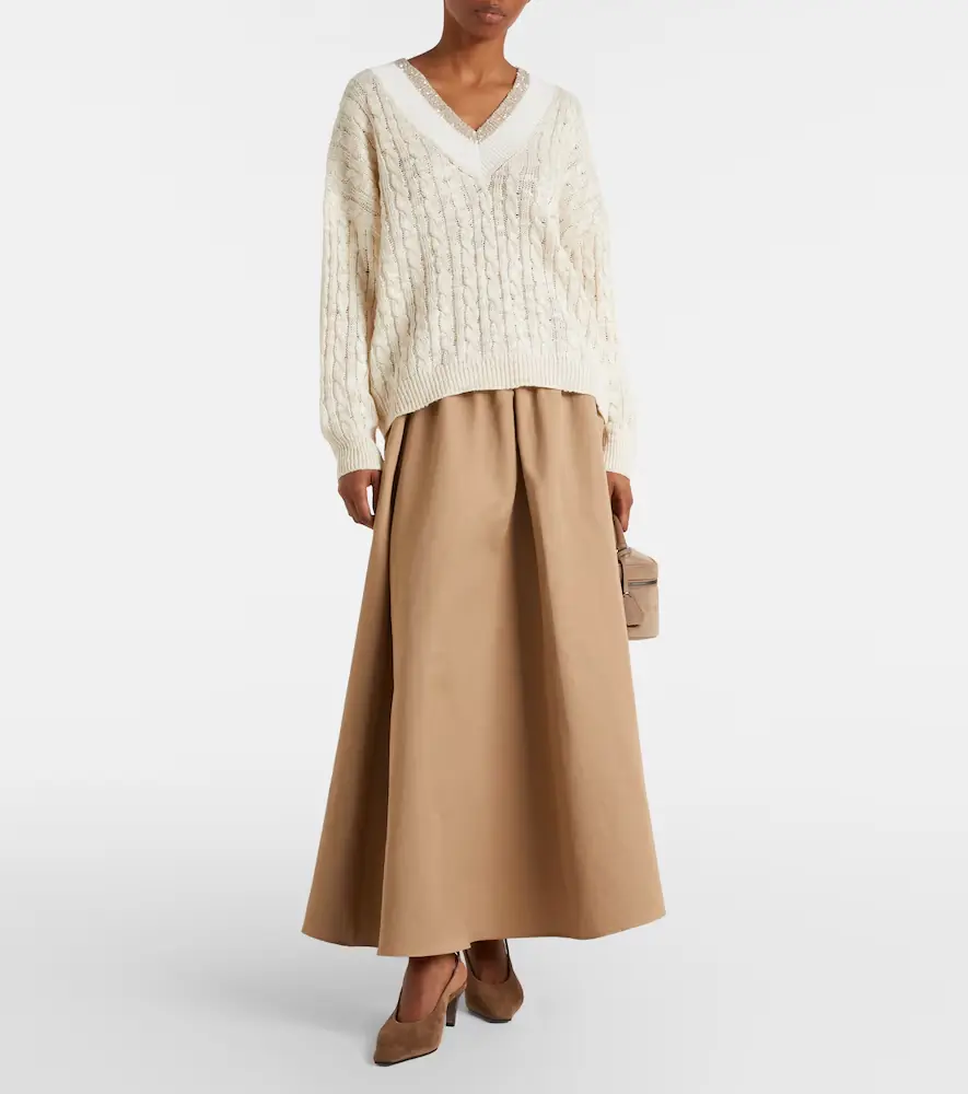 Brunello Cucinelli Cable-knit sequined hemp, silk, and cotton sweater | Thumbnail 6