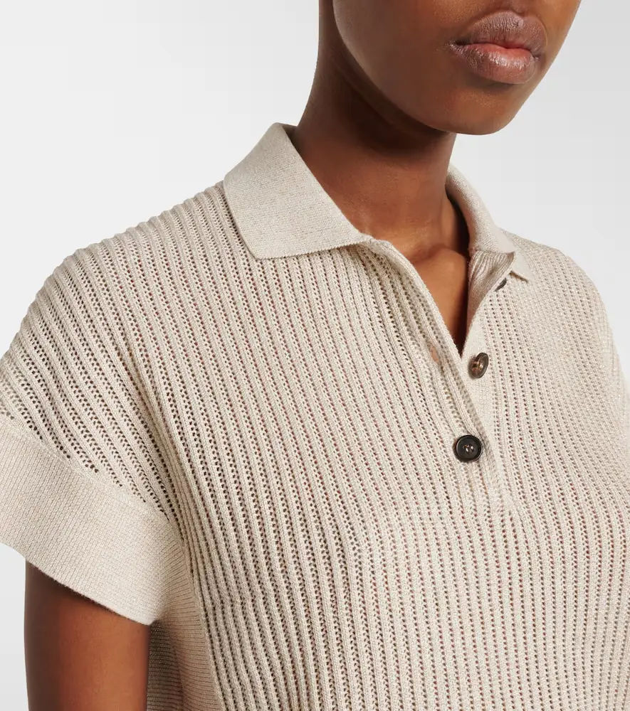 Brunello Cucinelli Cotton-blend lamé polo shirt | Thumbnail 2 Brunello Cucinelli Cotton-blend lamé polo shirt | Thumbnail 2