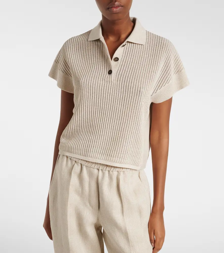 Brunello Cucinelli Cotton-blend lamé polo shirt | Thumbnail 5 Brunello Cucinelli Cotton-blend lamé polo shirt | Thumbnail 5