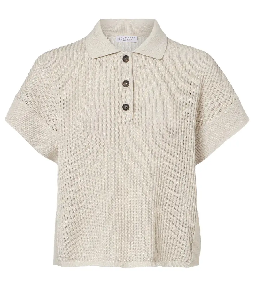 Cotton-blend lamé polo shirt Cotton-blend lamé polo shirt