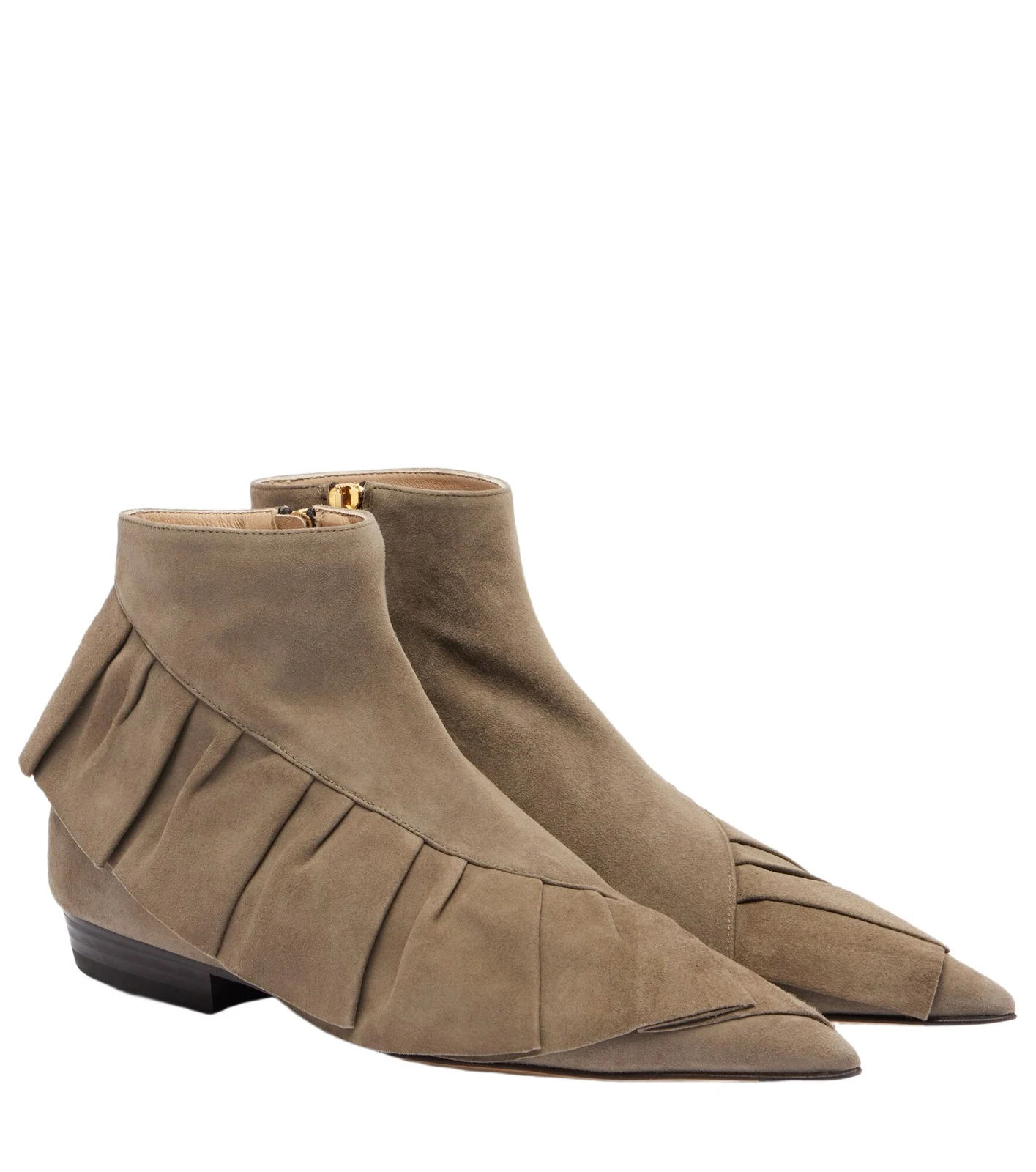 Ruffled suede ankle boots