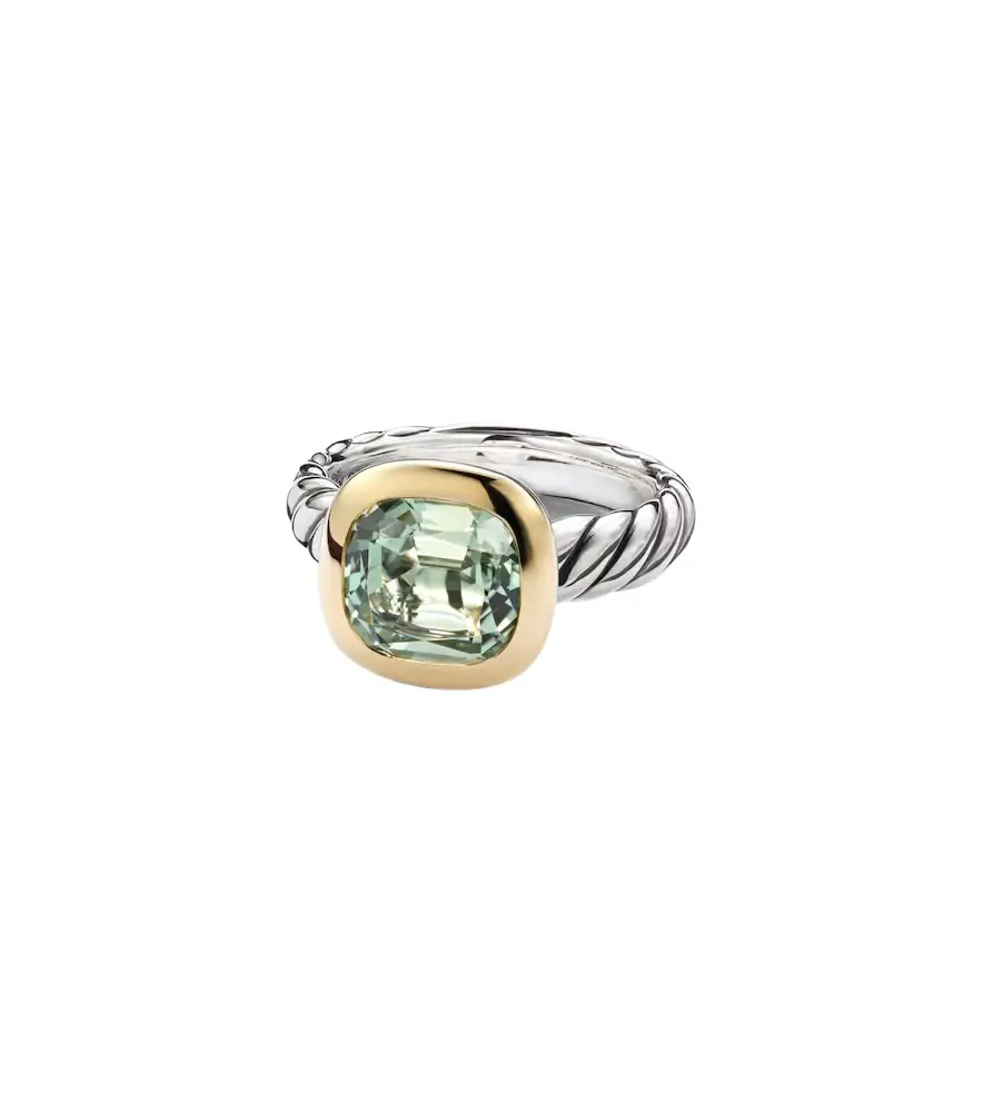David Yurman DY Mercer sterling silver and 18kt gold ring with prasiolite