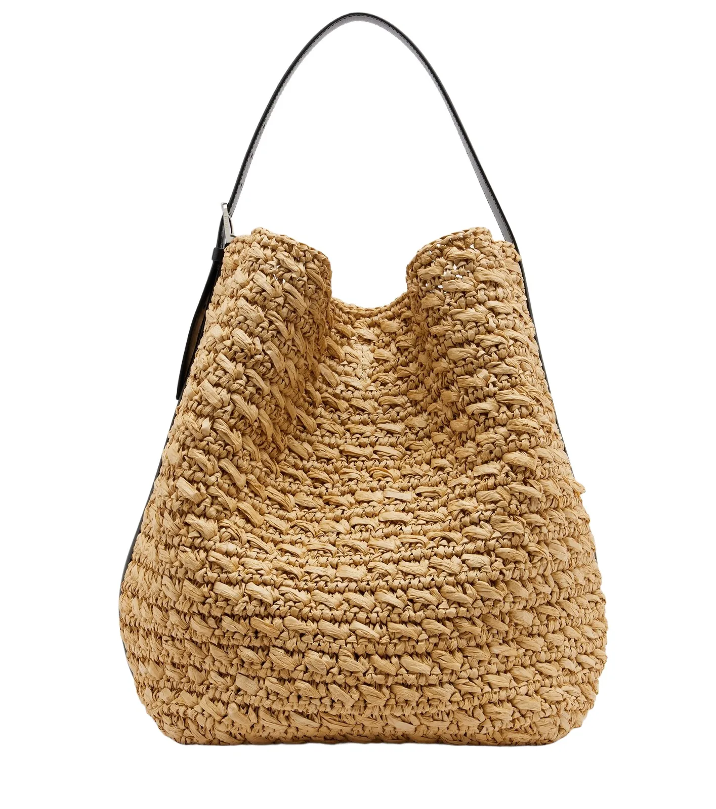 Leather-trimmed raffia and paper bucket bag Leather-trimmed raffia and paper bucket bag