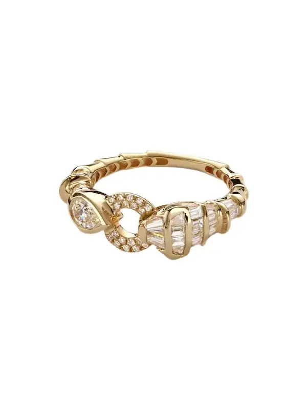 Serpentine 18kt gold ring with diamonds