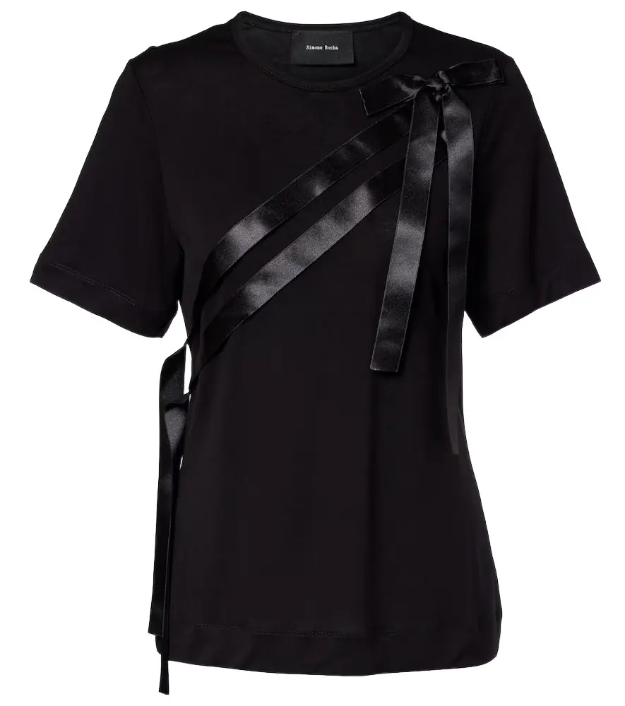 Simone Rocha Bow-detail jersey T-shirt | Image 1 Simone Rocha Bow-detail jersey T-shirt | Image 1