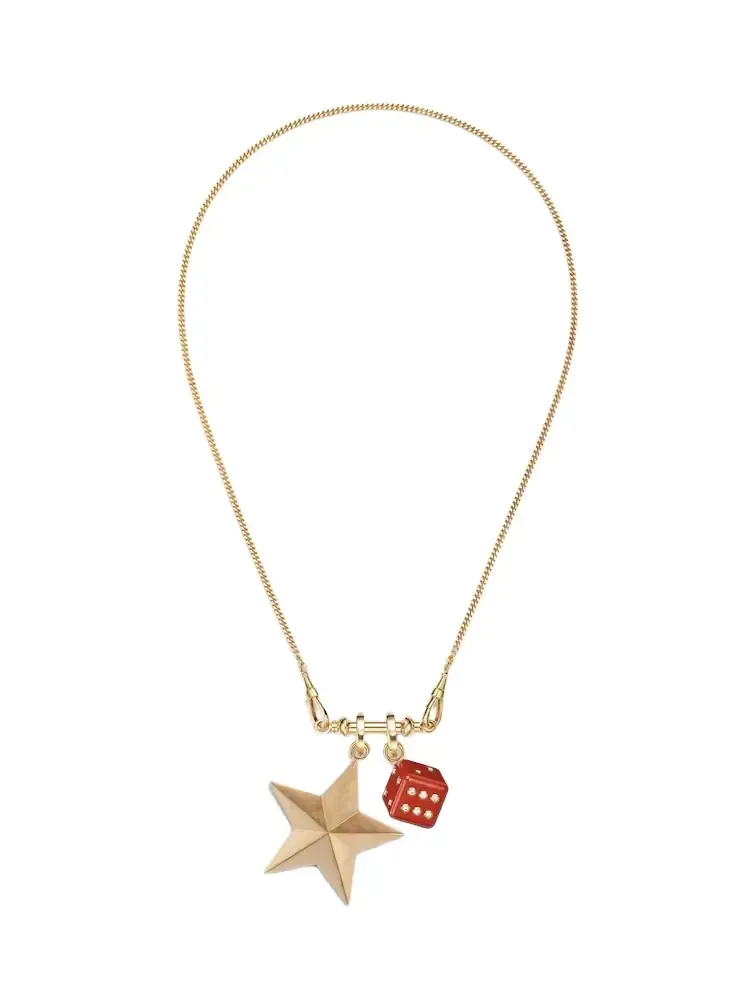 Connector 18kt gold charm necklace with jasper and diamonds