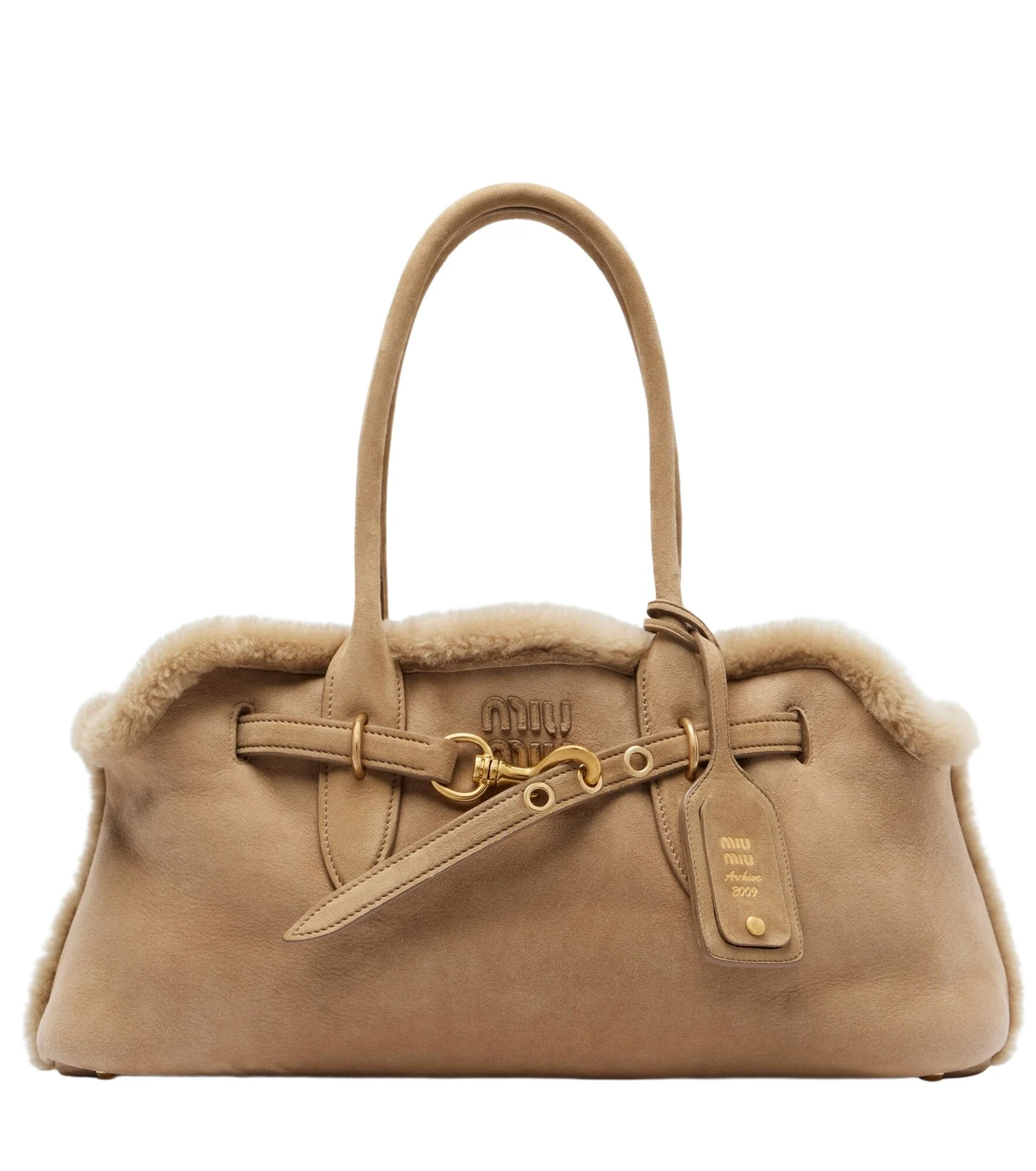 Miu Miu Adventure shearling-lined suede tote bag