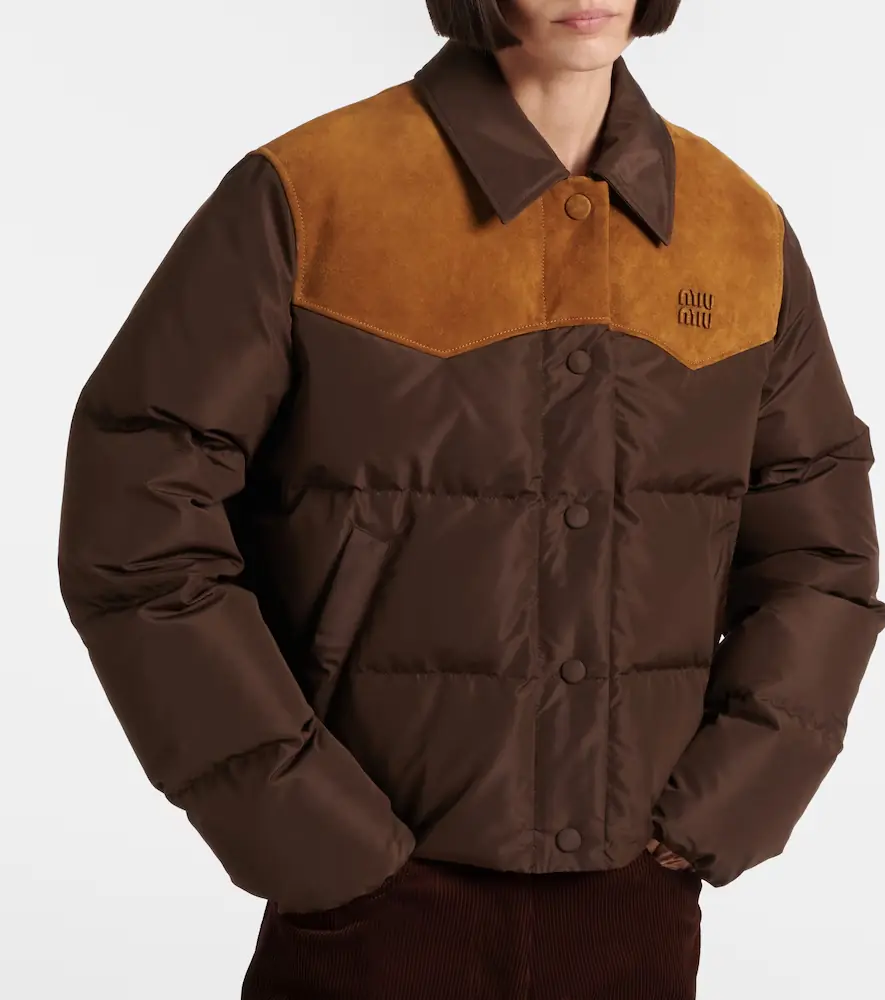 Miu Miu Suede-trimmed pongé down jacket | Thumbnail 2