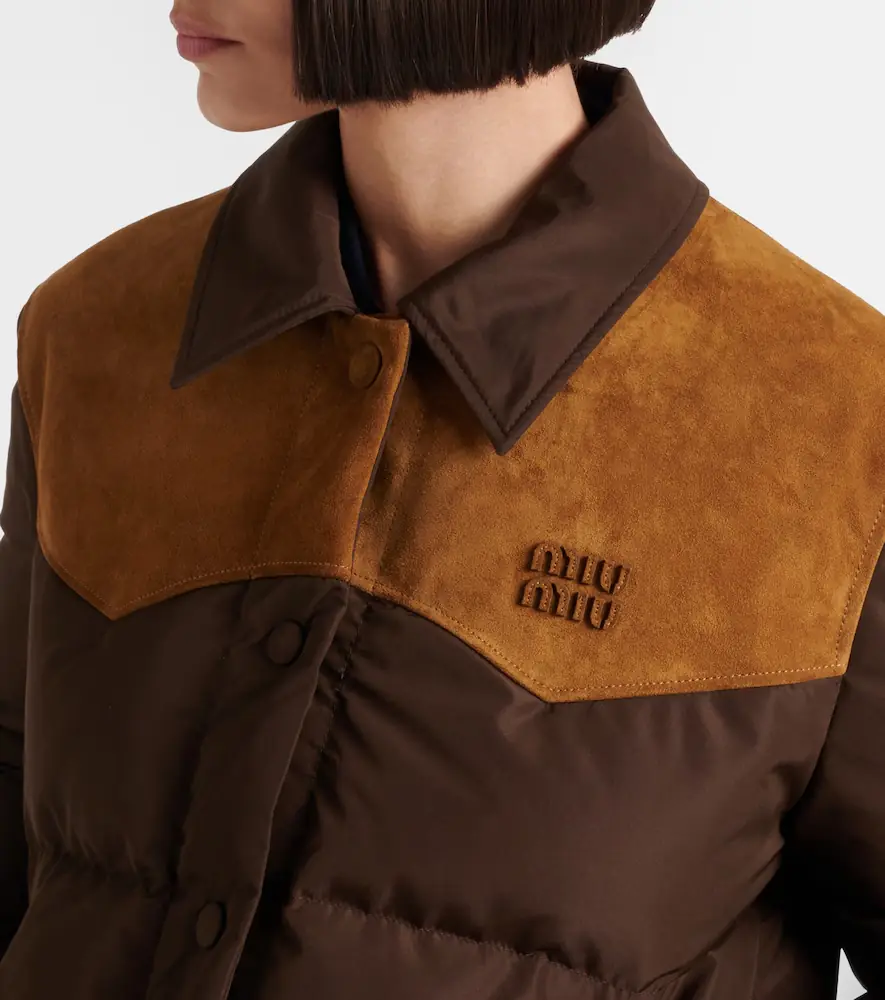 Miu Miu Suede-trimmed pongé down jacket | Thumbnail 4