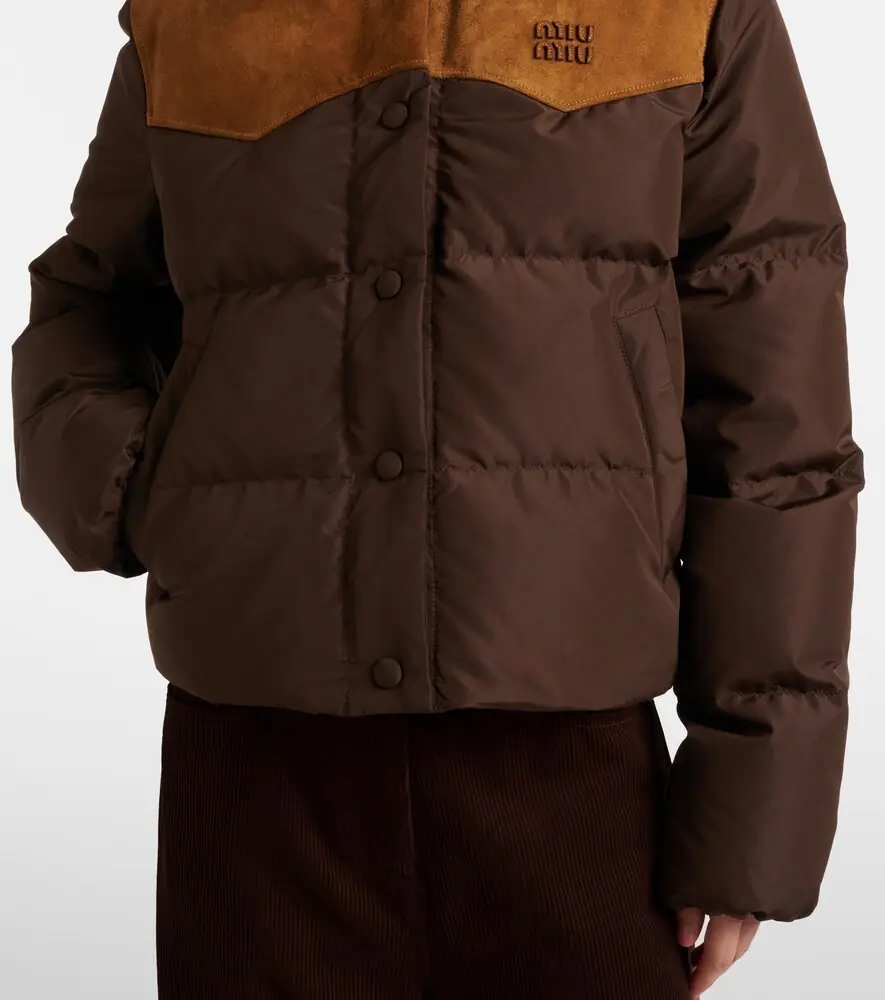 Miu Miu Suede-trimmed pongé down jacket | Thumbnail 5