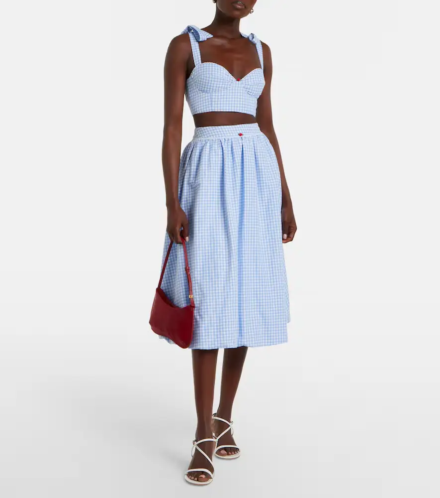 Bananhot Alba gingham cotton poplin midi skirt | Thumbnail 5