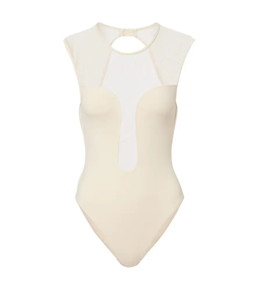 Unique mesh-trimmed swimsuit Unique mesh-trimmed swimsuit