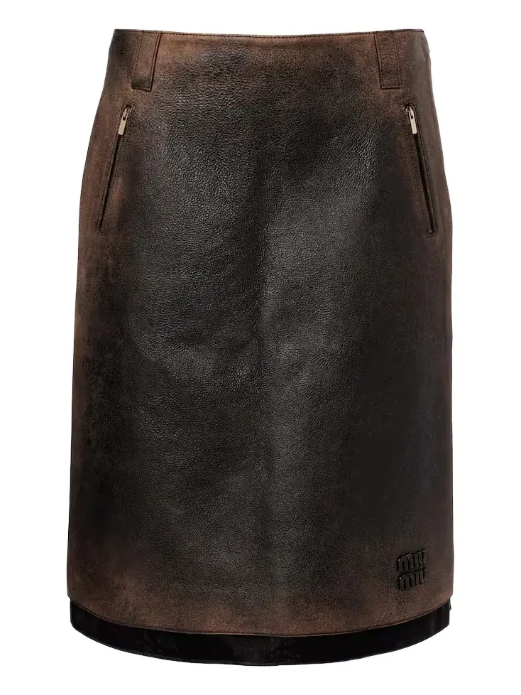 Suede-trimmed leather midi skirt Suede-trimmed leather midi skirt