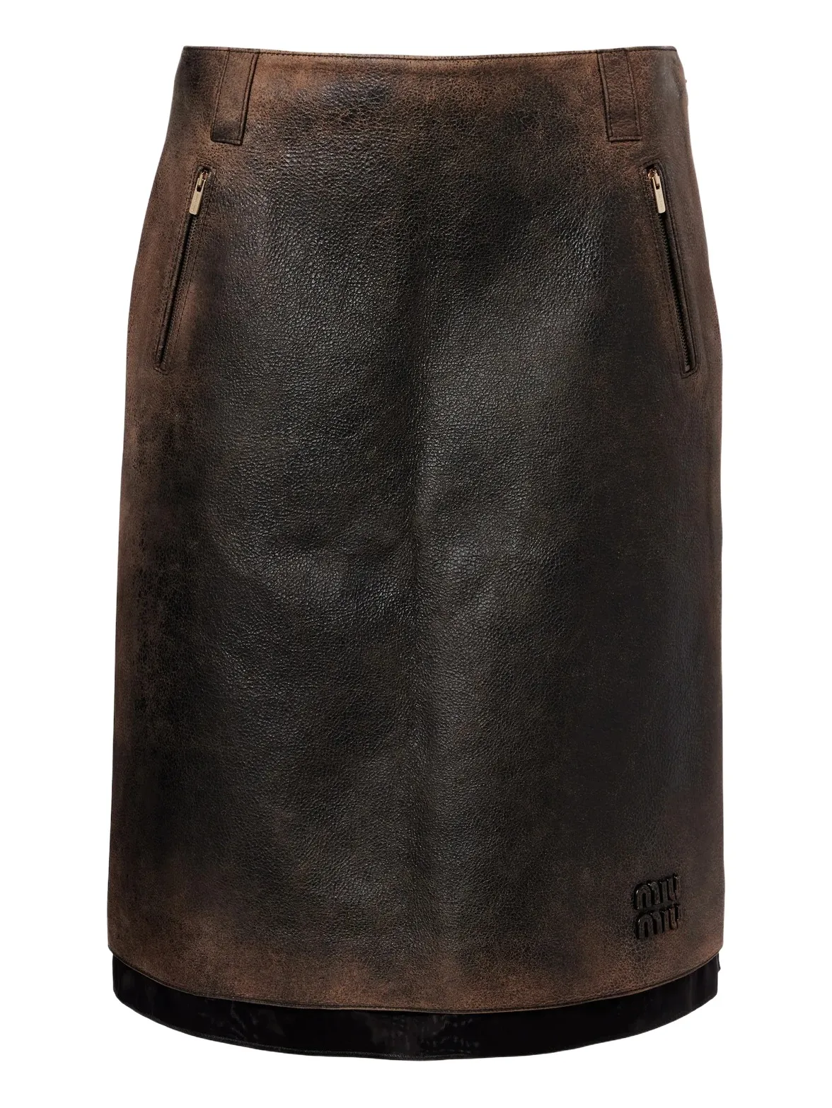 Suede-trimmed leather midi skirt