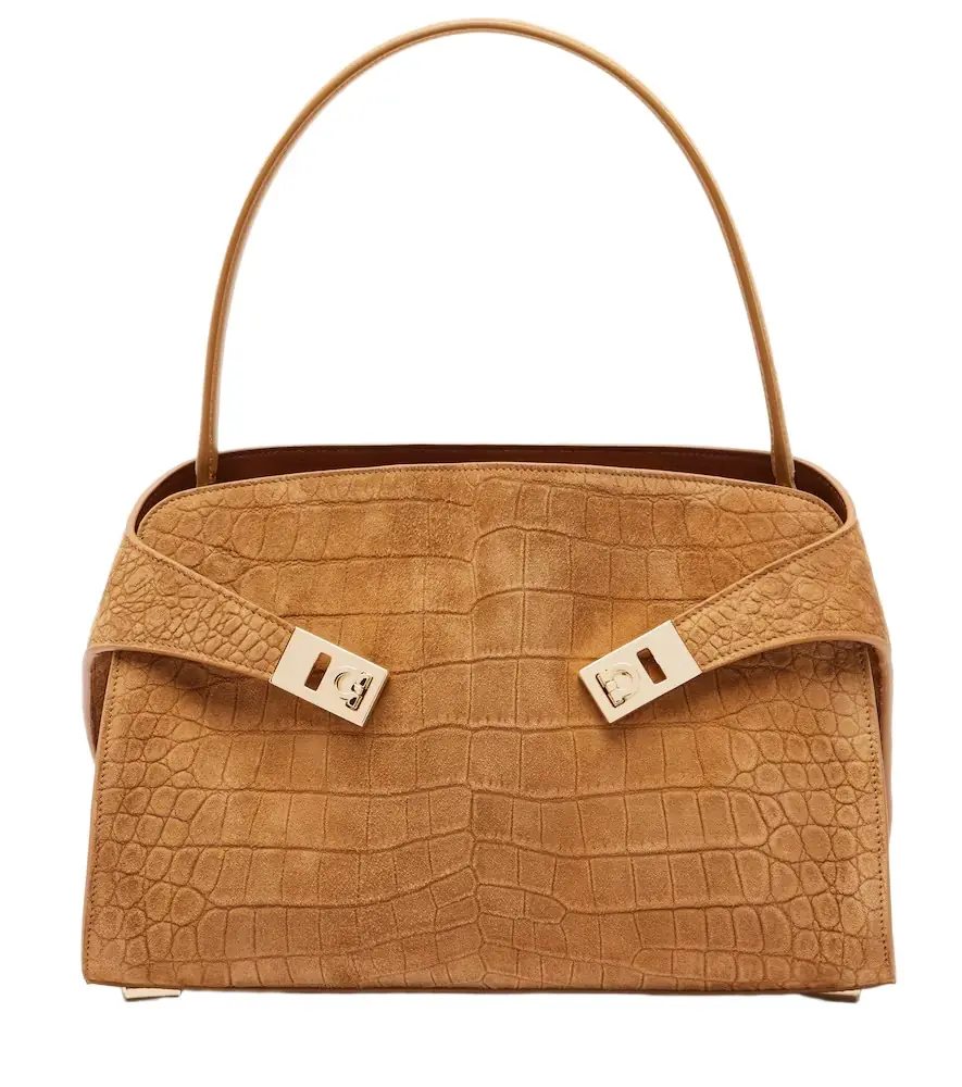 Ferragamo Hug Medium croc-effect suede shoulder bag | Image 1 Ferragamo Hug Medium croc-effect suede shoulder bag | Image 1