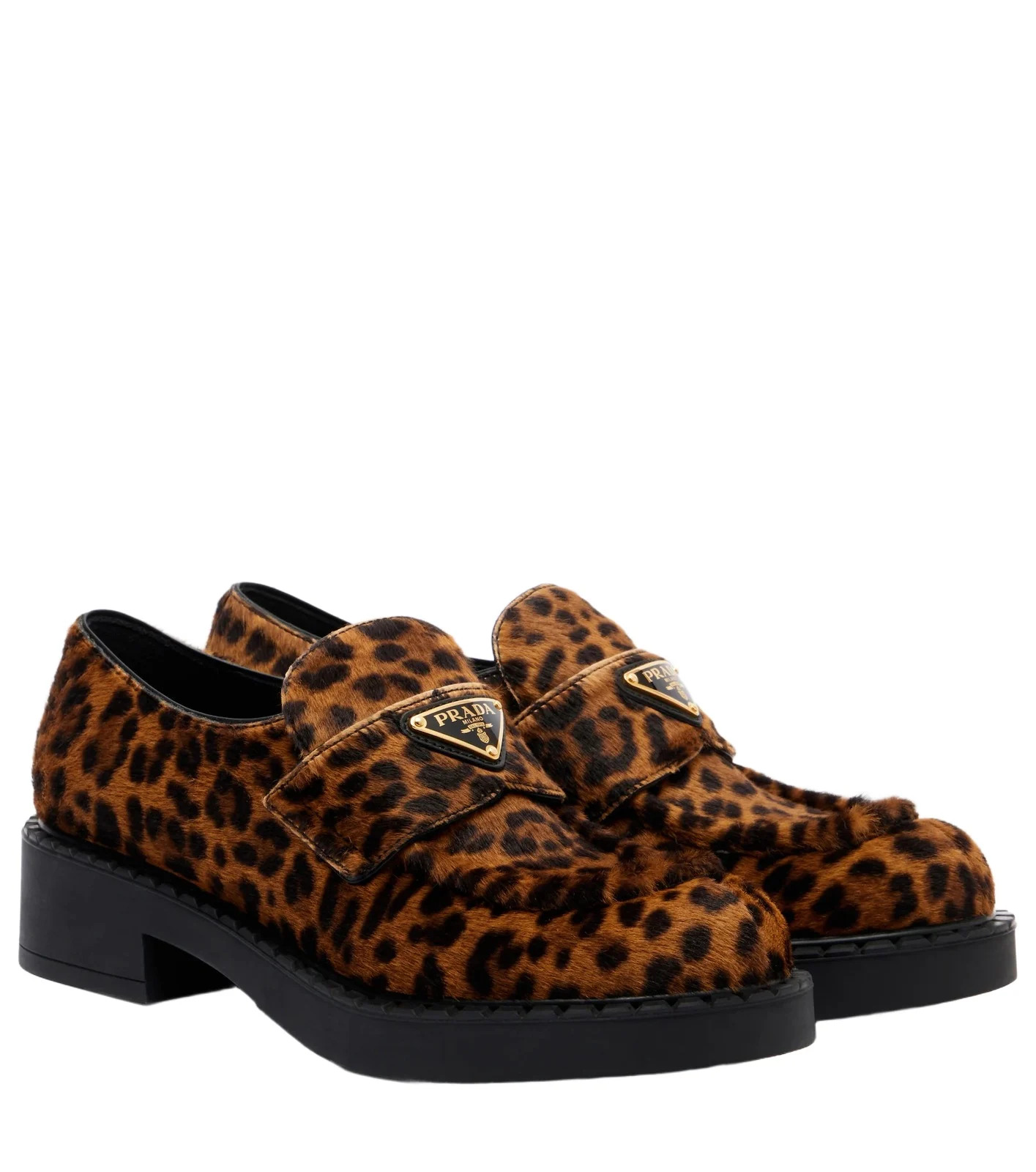 Chocolate leopard-print calf hair loafers
