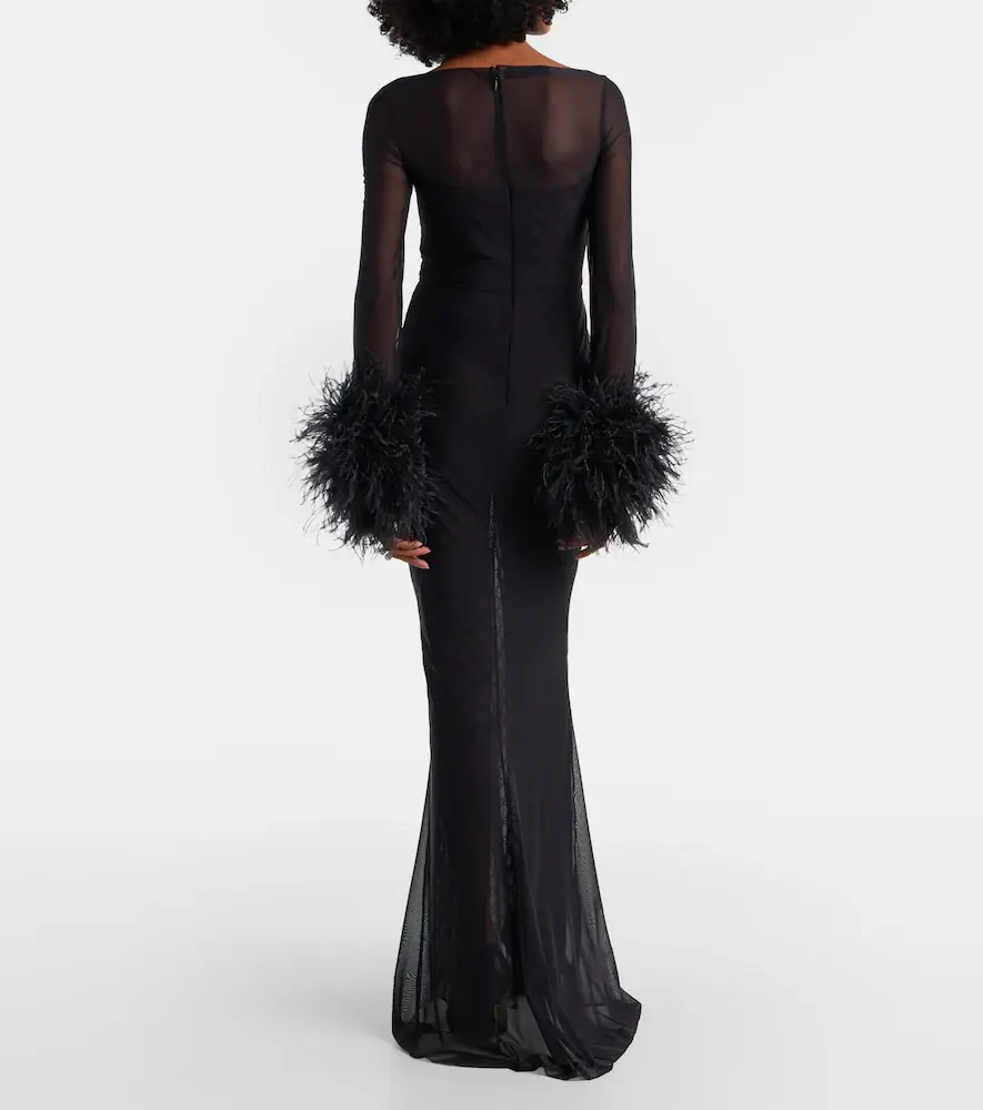 Gucci GG feather-trimmed sheer gown | Thumbnail 4 Gucci GG feather-trimmed sheer gown | Thumbnail 4
