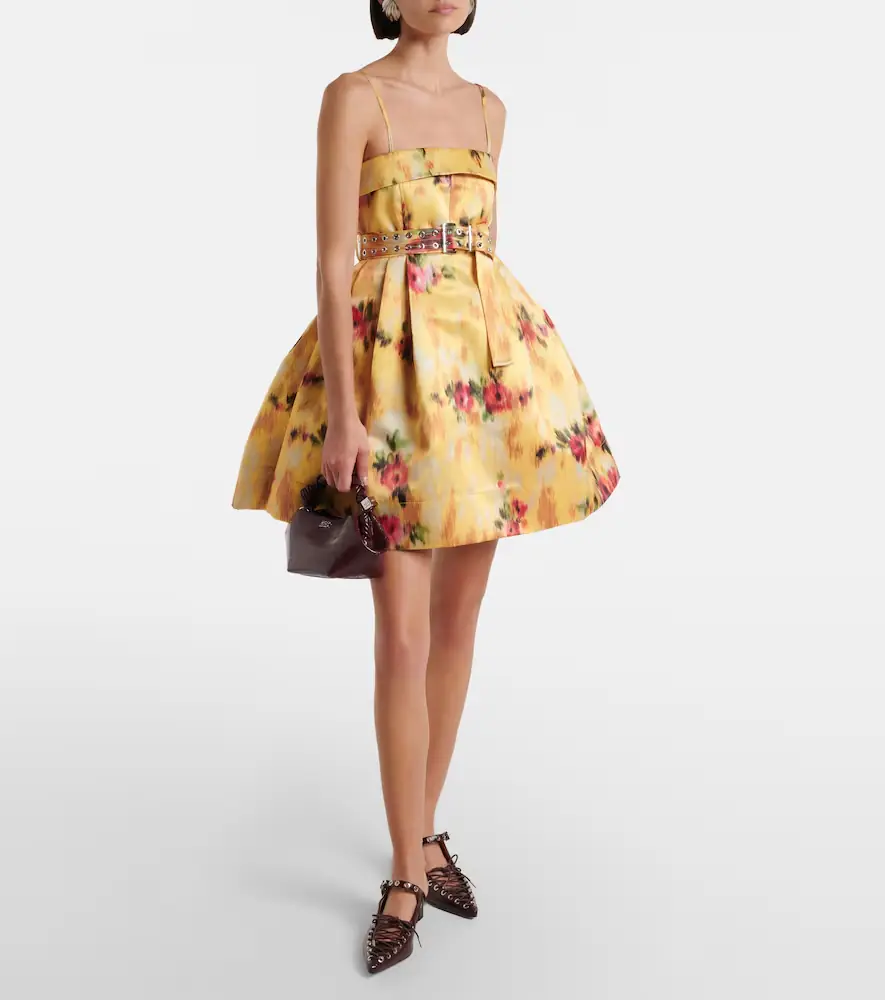 Ganni Pleated printed satin minidress | Thumbnail 3