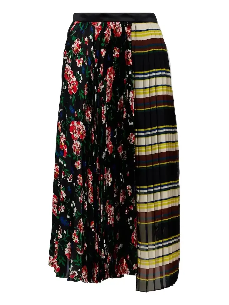 Printed plissé midi skirt