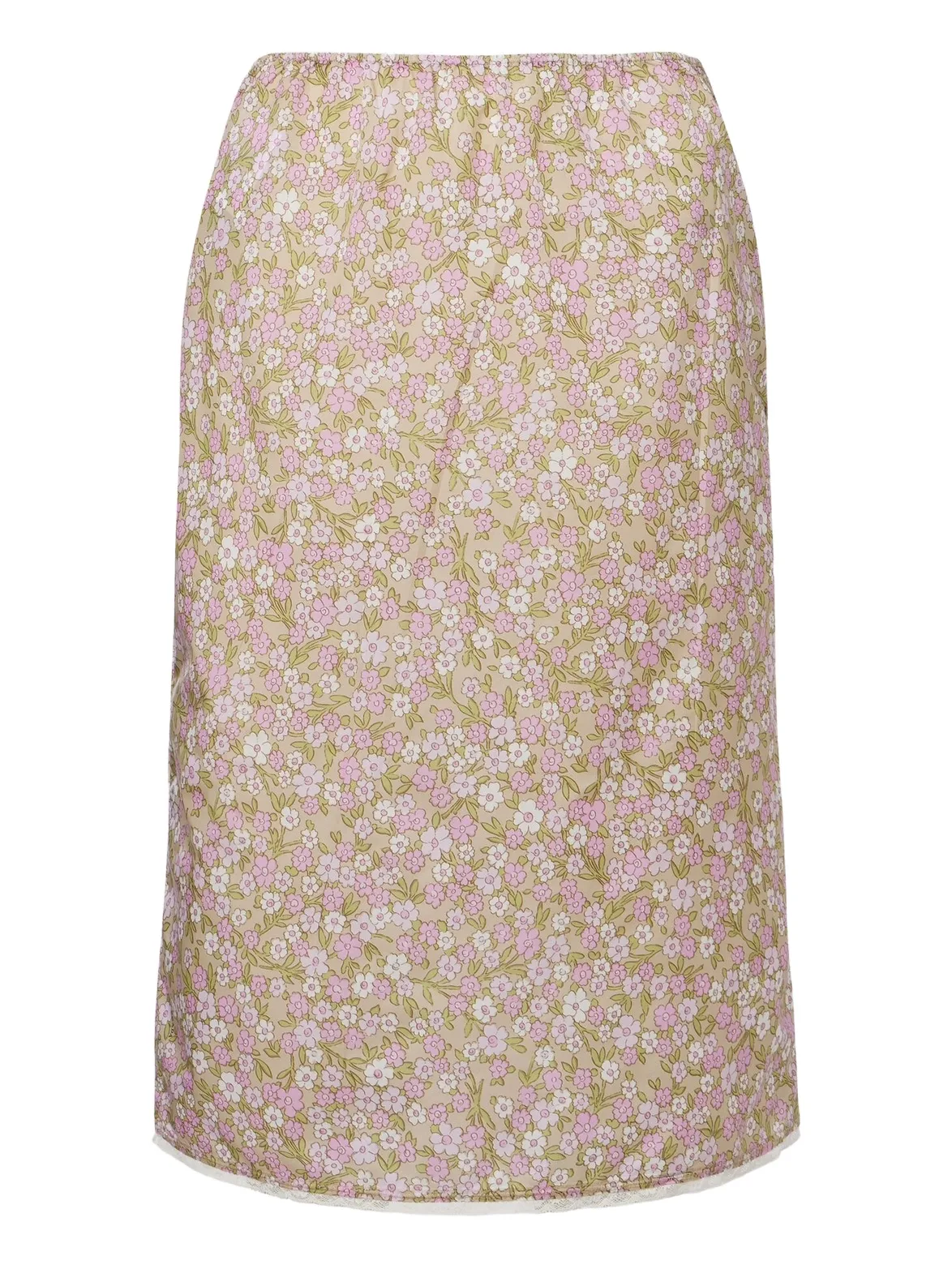 Re-Nylon lace-trimmed floral midi skirt