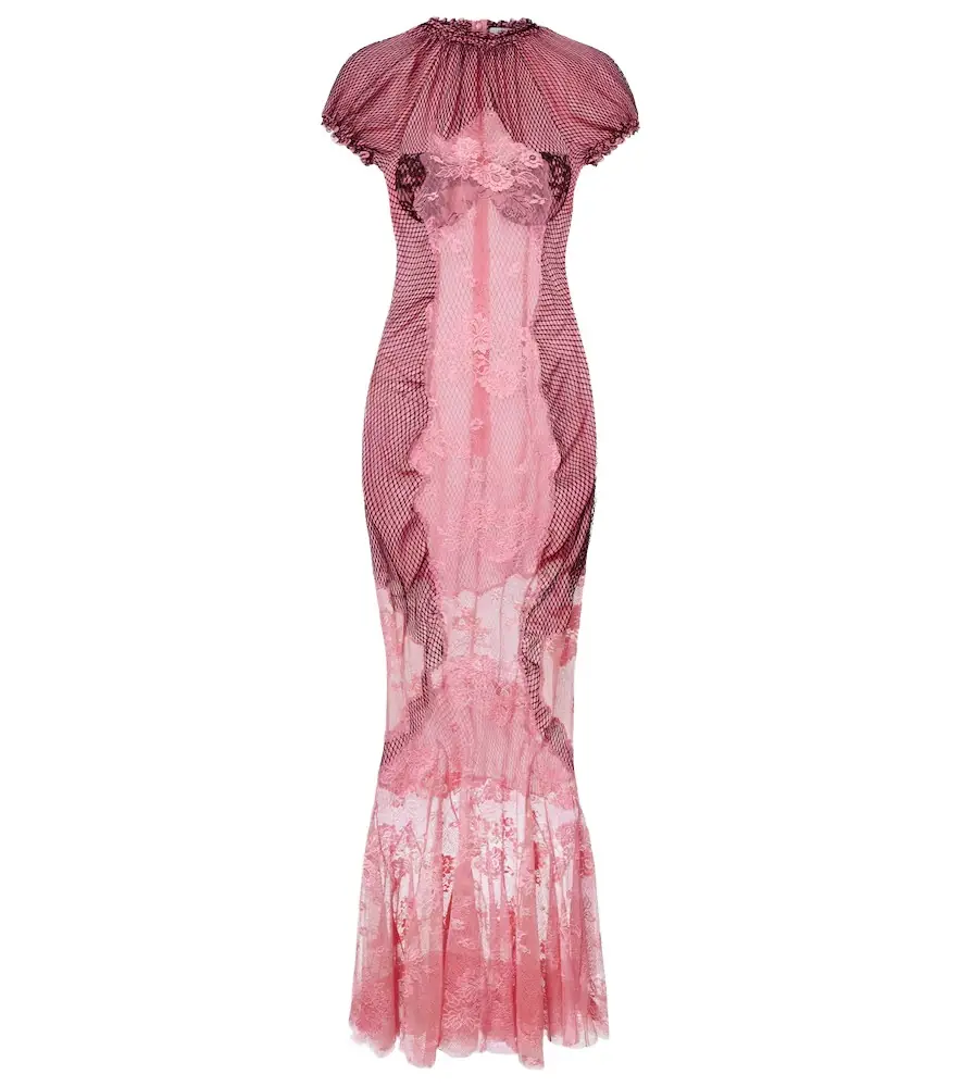 The Attico Sheer lace and mesh maxi dress | Image 1 The Attico Sheer lace and mesh maxi dress | Image 1