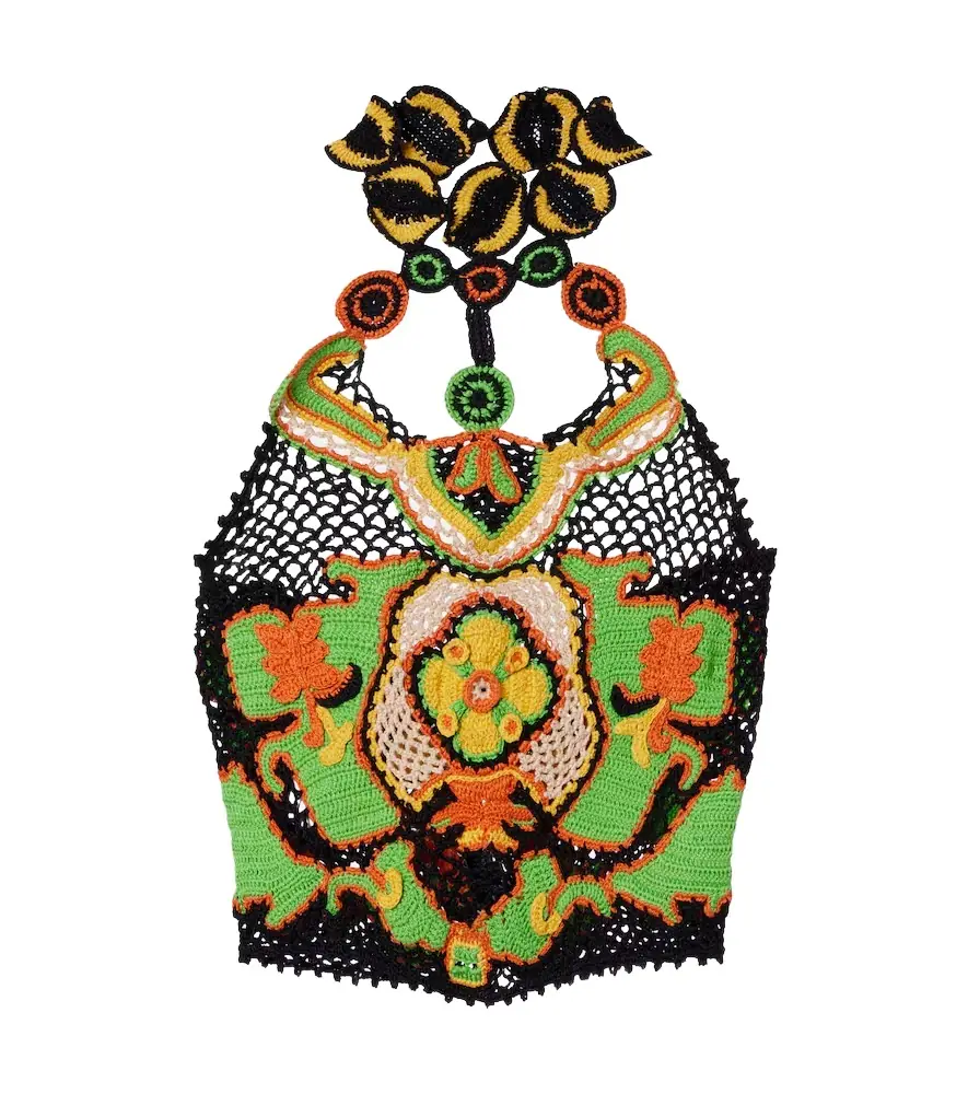 Etro Floral crochet cotton crop top