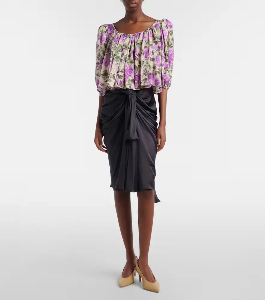 Chloe Chloé Gathered silk satin midi skirt | Thumbnail 3 Chloe Chloé Gathered silk satin midi skirt | Thumbnail 3