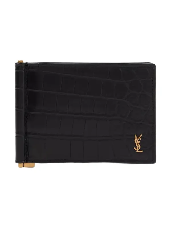 Saint Laurent Tiny Cassandre croc-effect leather wallet