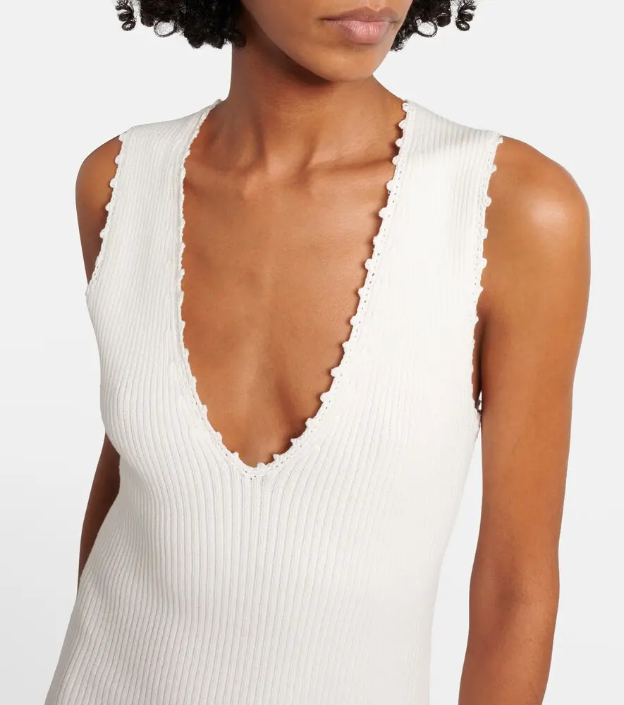 Ganni Crochet-trimmed ribbed cotton-blend midi dress | Thumbnail 2