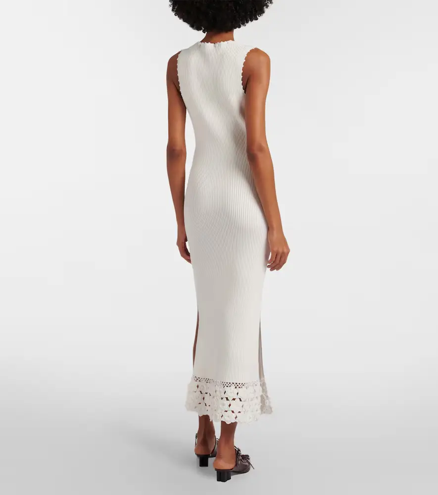 Ganni Crochet-trimmed ribbed cotton-blend midi dress | Thumbnail 3