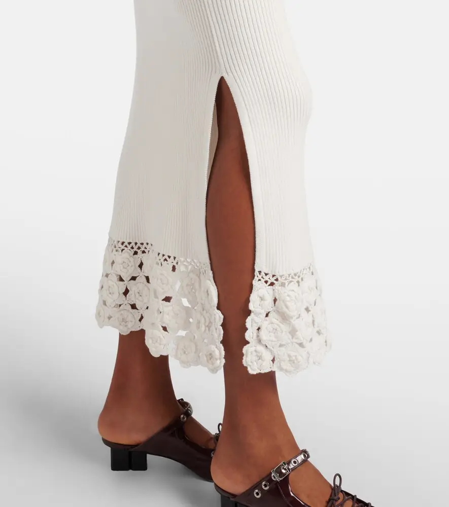 Ganni Crochet-trimmed ribbed cotton-blend midi dress | Thumbnail 4