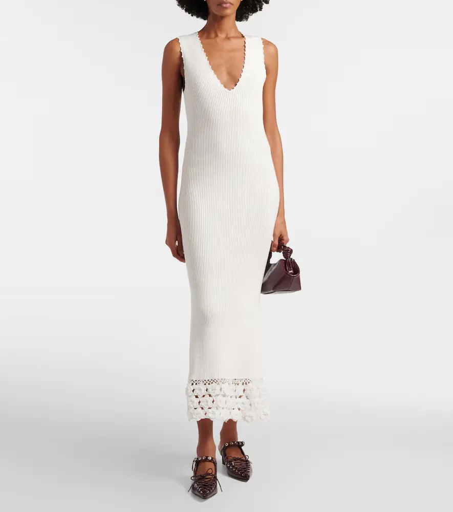 Ganni Crochet-trimmed ribbed cotton-blend midi dress | Thumbnail 5