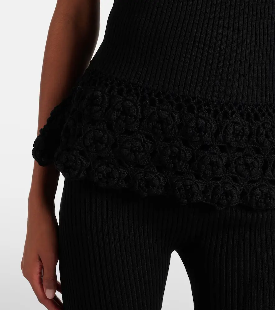 Ganni Crochet-trimmed ribbed cotton-blend top | Thumbnail 3