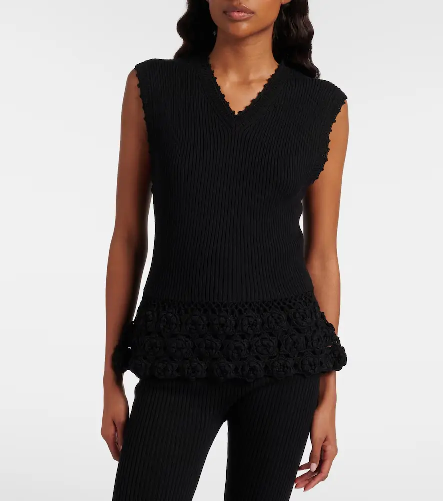 Ganni Crochet-trimmed ribbed cotton-blend top | Thumbnail 4