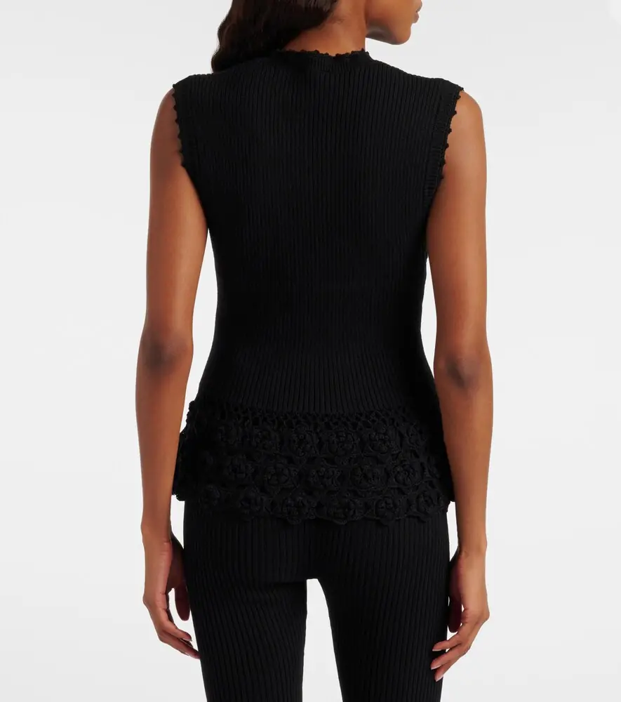 Ganni Crochet-trimmed ribbed cotton-blend top | Thumbnail 5