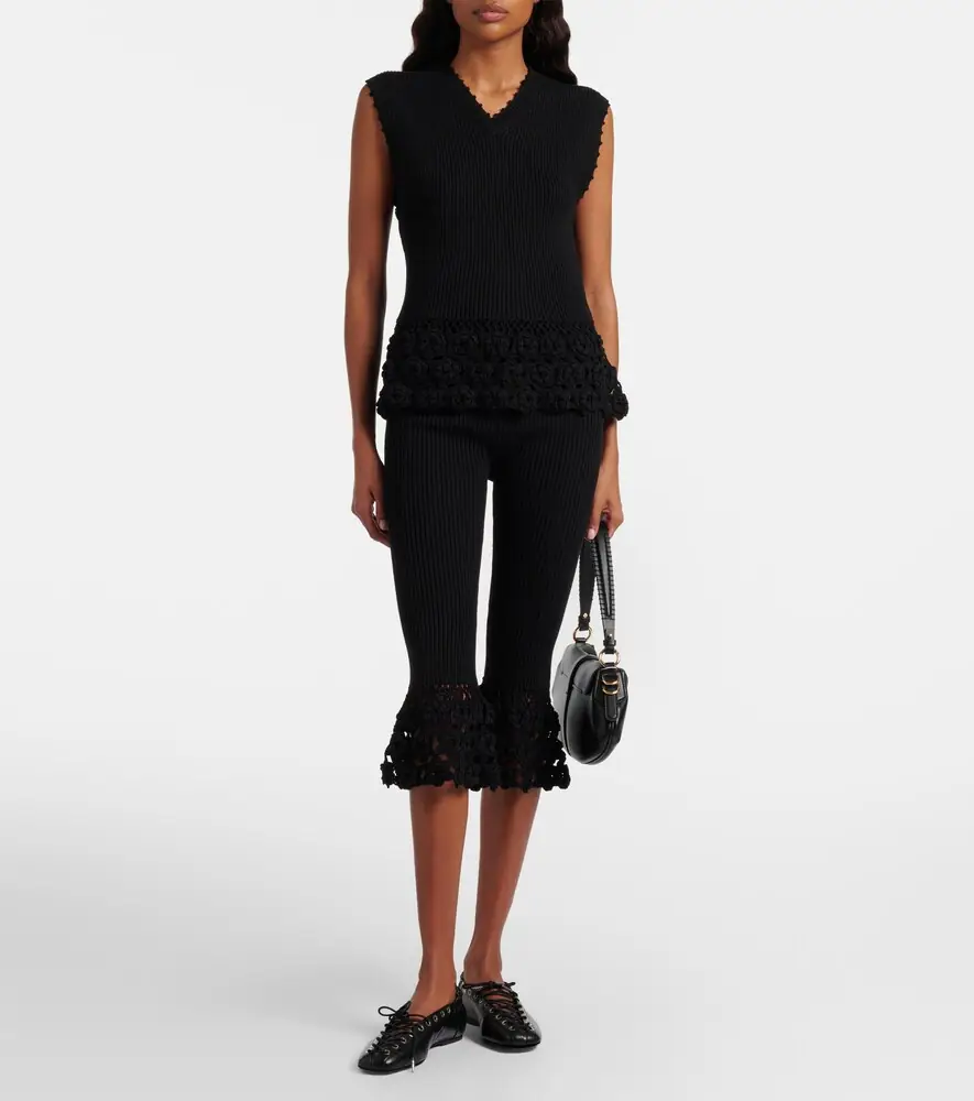 Ganni Crochet-trimmed ribbed cotton-blend top | Thumbnail 6