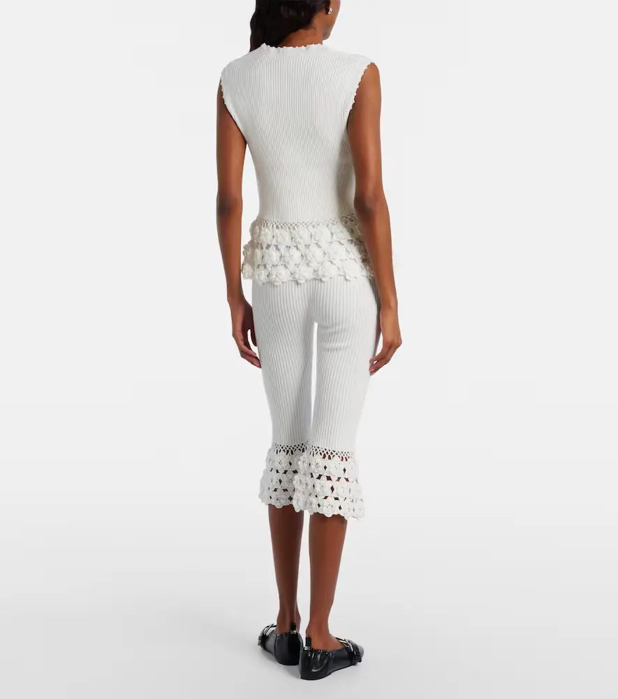 Ganni Crochet-trimmed ribbed cotton-blend capri pants | Thumbnail 4