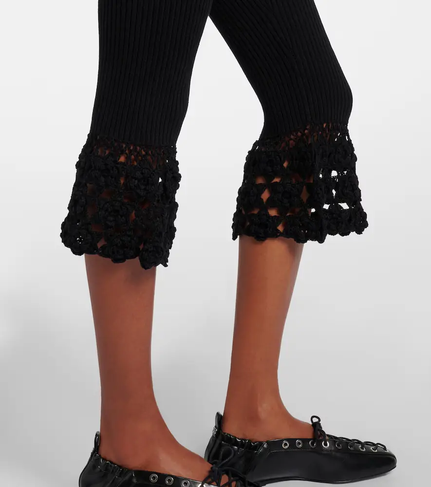Ganni Crochet-trimmed ribbed cotton-blend capri pants | Thumbnail 3 Ganni Crochet-trimmed ribbed cotton-blend capri pants | Thumbnail 3