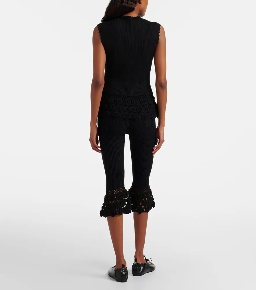 Ganni Crochet-trimmed ribbed cotton-blend capri pants | Thumbnail 6 Ganni Crochet-trimmed ribbed cotton-blend capri pants | Thumbnail 6