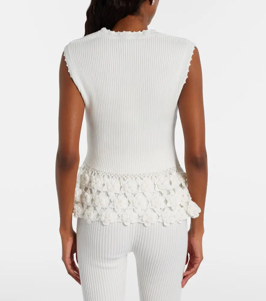 Ganni Crochet-trimmed ribbed cotton-blend top | Thumbnail 2