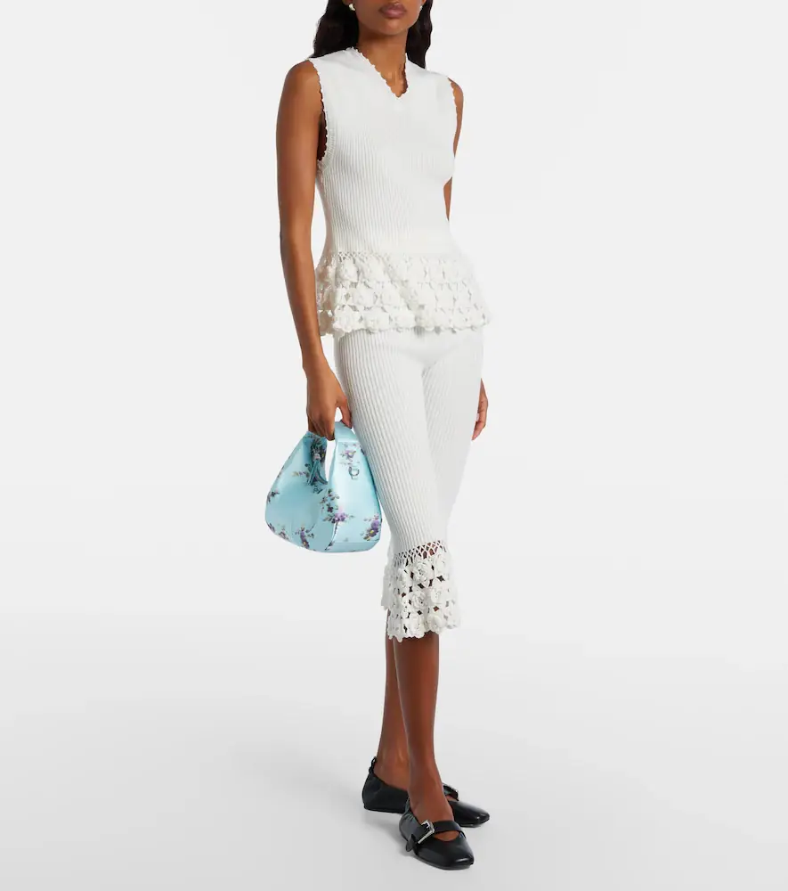 Ganni Crochet-trimmed ribbed cotton-blend top | Thumbnail 3