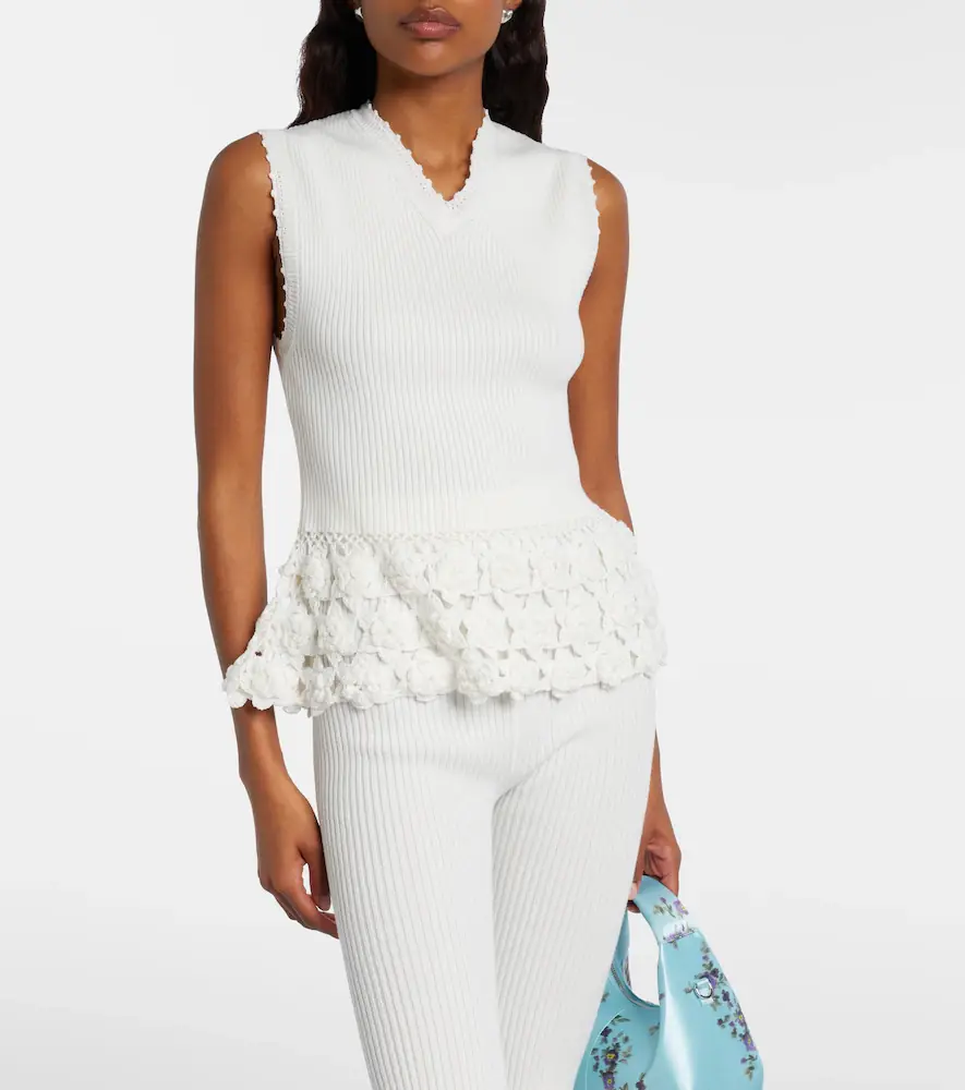 Ganni Crochet-trimmed ribbed cotton-blend top | Thumbnail 4