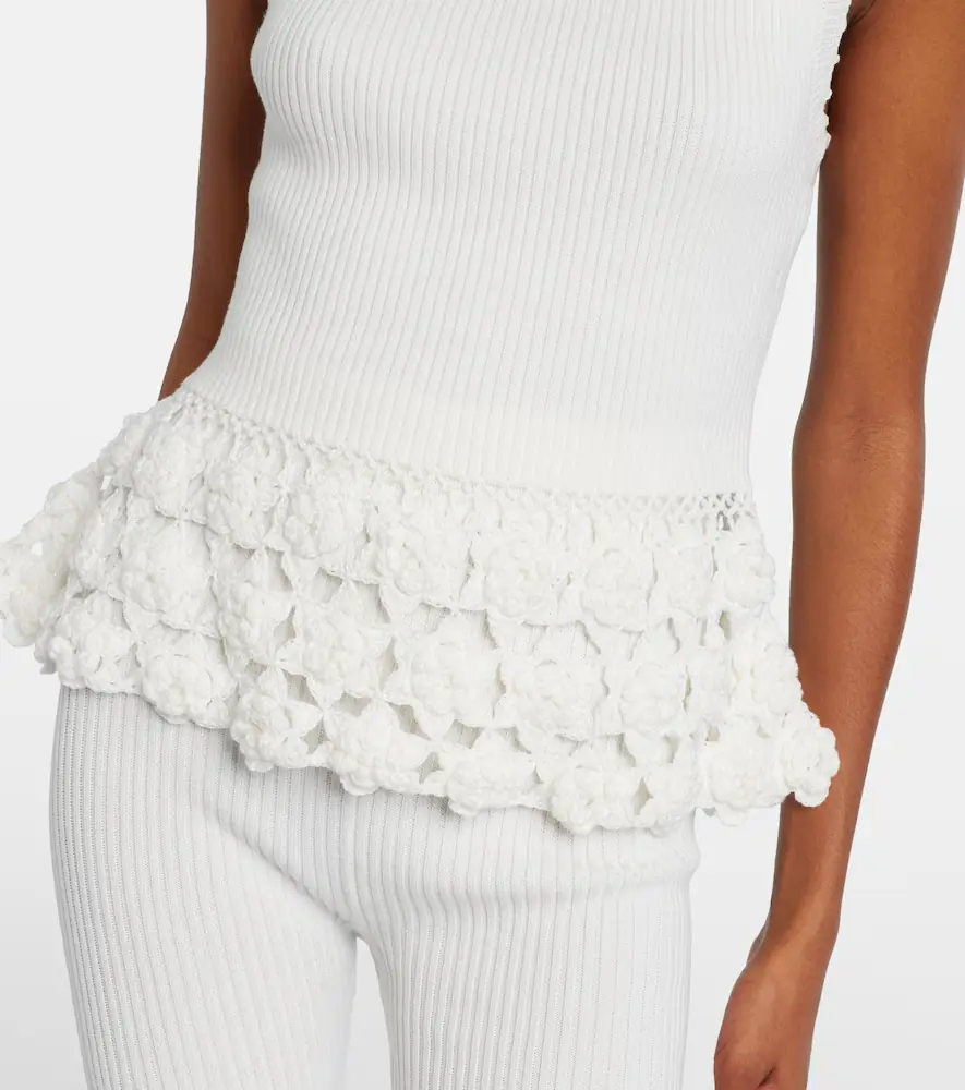 Ganni Crochet-trimmed ribbed cotton-blend top | Thumbnail 5