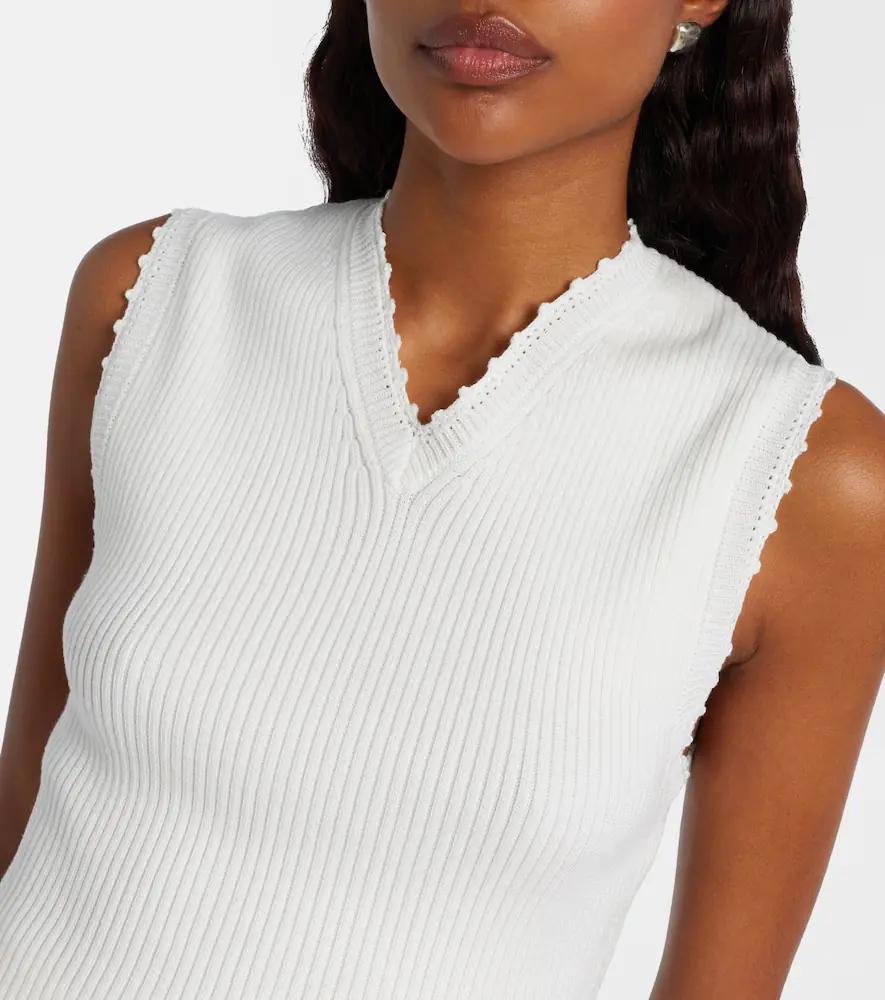 Ganni Crochet-trimmed ribbed cotton-blend top | Thumbnail 6