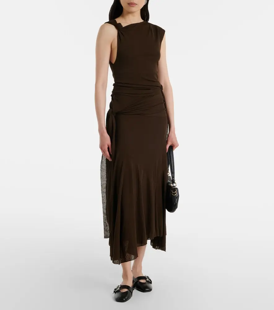 Ganni Asymmetric draped mesh midi dress | Thumbnail 2