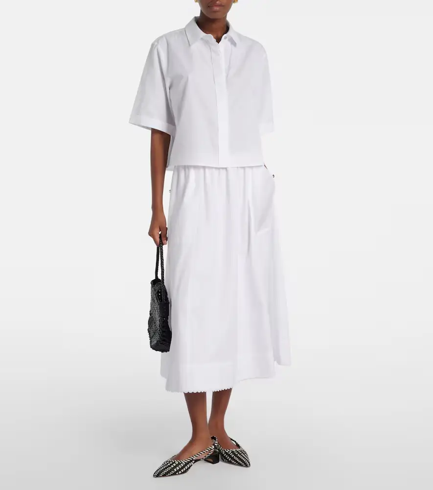 Vince Scalloped cotton poplin midi skirt | Thumbnail 4 Vince Scalloped cotton poplin midi skirt | Thumbnail 4