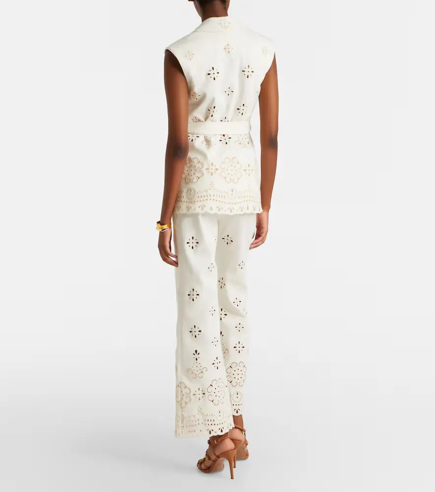 Veronica Beard Komi eyelet cotton twill flared pants | Thumbnail 2 Veronica Beard Komi eyelet cotton twill flared pants | Thumbnail 2