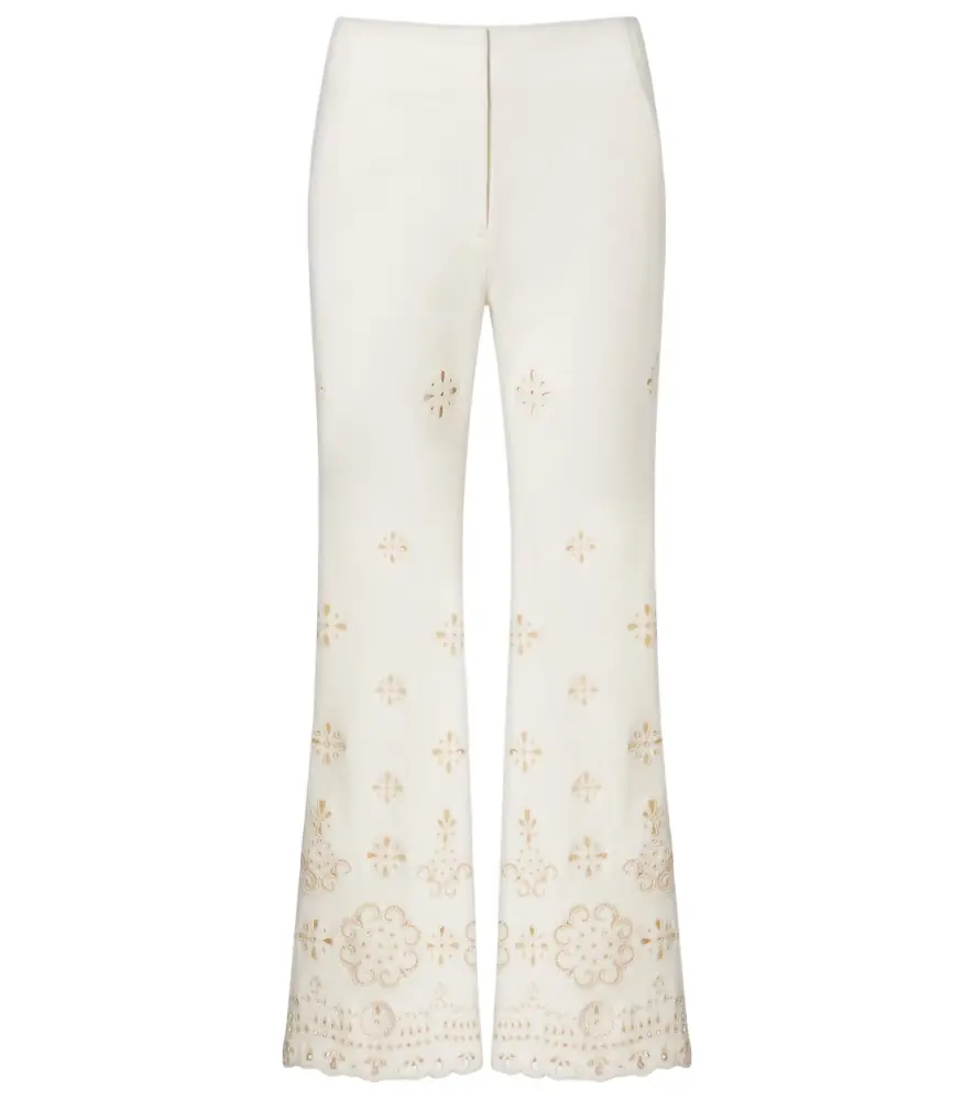 Veronica Beard Komi eyelet cotton twill flared pants