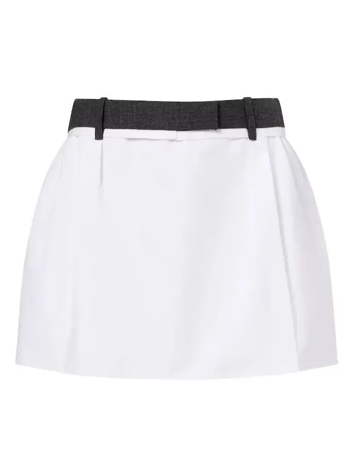 Pleated virgin wool-trimmed cotton miniskirt