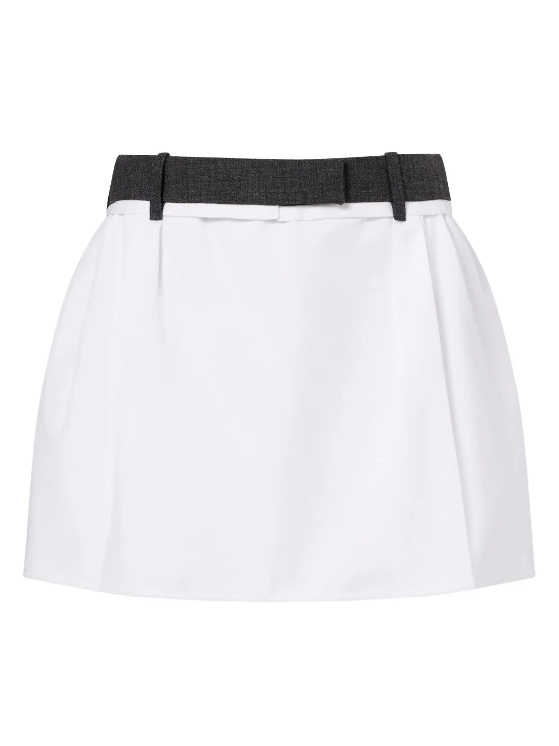 Pleated virgin wool-trimmed cotton miniskirt